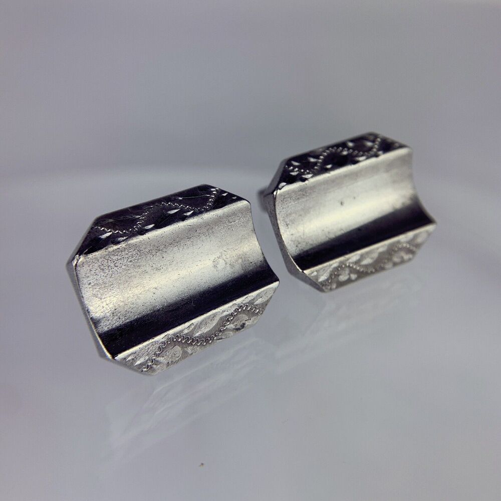 Large Sterling Silver Cufflinks Anson Engravable Statement Heavy 26.5g VTG M1